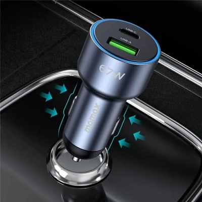 Picture of Momax MoVe 67W Dual Port Car Charger (UC16) | Type-C+USB-A output: 45W+22.5W (MAX).