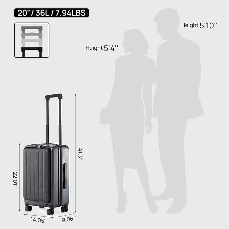 Picture of Carry on Luggage with Front Compartment, Airline Approved, 20-Inch Suitcases with Wheels for Trips, Men, Women