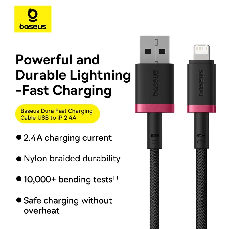 Picture of Baseus Cable For Iphone Dura Series Fast Charging Cable USB to Lightning 2.4A 2m Red+Black