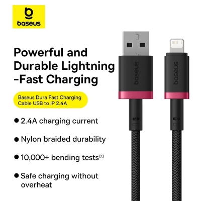 Picture of Baseus Cable For Iphone Dura Series Fast Charging Cable USB to Lightning 2.4A 2m Red+Black