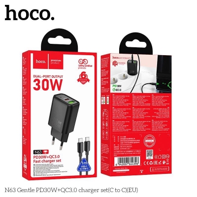Picture of Hoco N63 PD QC3.0 30W Dual Port Fast Charging Wall Charger with 1m Type C to Type C Cable