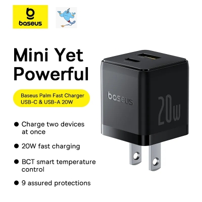 Picture of Baseus Charger Palm Series 20W Dual Output PD Fast Charger 1X USB A 1x Type-c