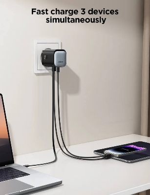 Picture of JOYROOM TCL02 65W Gan Charger with Retractable USB-C Cable, USB+Type-C Port Wall Charger, EU Plug