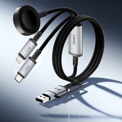 Picture of WiWU Wi-C050 Legend Series 3in1 USB-A + Type-C to Lightning – Type-C – Smart Watch Charging Cable 100W 1.2M