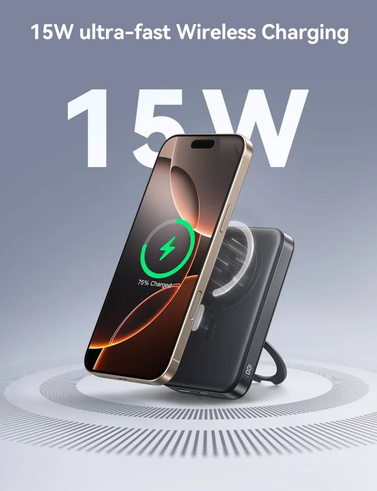 Picture of JOYROOM JR-PBM12 22.5W 10000mAh Power Bank Wireless Charger with Ring Kickstand
