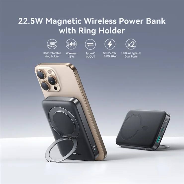 Picture of JOYROOM JR-PBM12 22.5W 10000mAh Power Bank Wireless Charger with Ring Kickstand