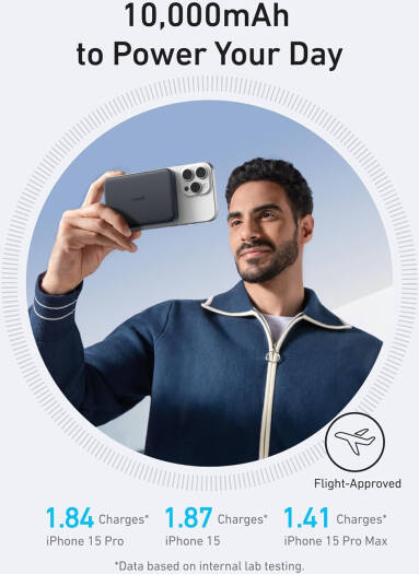 Picture of Anker MagGo Power Bank, 10,000mAh Total Capacity, Magnetic Portable, Qi2 Certified, 15W Ultra-Fast, MagSafe-Compatible, Ergonomic Design, For iPhone 16/15/14/13/12 Series, Black | A1664