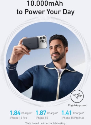 Picture of Anker MagGo Power Bank, 10,000mAh Total Capacity, Magnetic Portable, Qi2 Certified, 15W Ultra-Fast, MagSafe-Compatible, Ergonomic Design, For iPhone 16/15/14/13/12 Series, Black | A1664