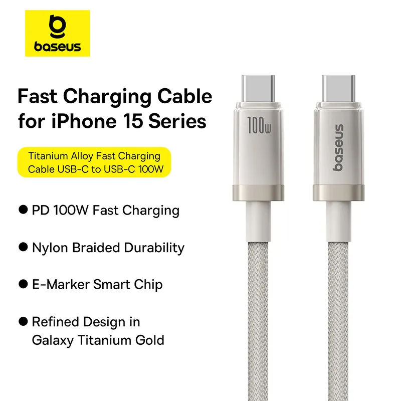 Picture of Baseus Cable PD 100W Type-C to Type-C For Iphone 15 16 Series Macbook Samsung Pixel Titanium Alloy Fast Charging Data Cable