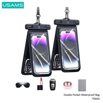 Picture of USAMS YD014 IP68 Waterproof Case ABS Dry Bag With Double Pocket for Phone Earbuds Headphones Outdoor Swimming