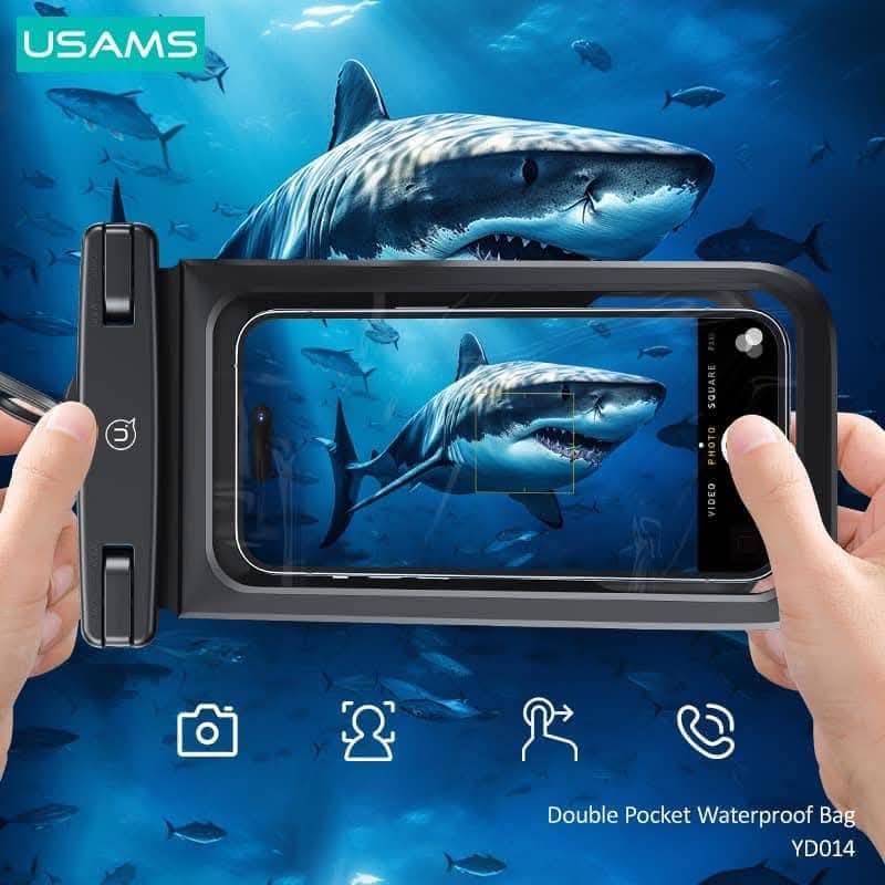 Picture of USAMS YD014 IP68 Waterproof Case ABS Dry Bag With Double Pocket for Phone Earbuds Headphones Outdoor Swimming