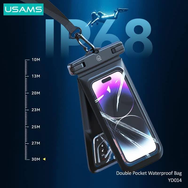 Picture of USAMS YD014 IP68 Waterproof Case ABS Dry Bag With Double Pocket for Phone Earbuds Headphones Outdoor Swimming