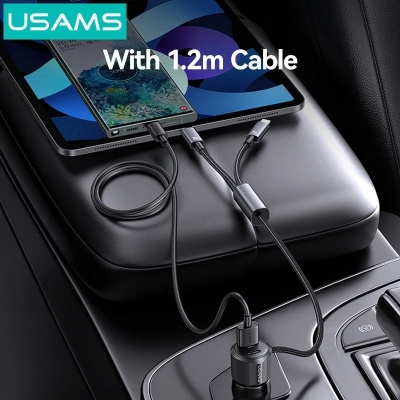 Picture of USAMS CC287 66W 2-in-1 Car Charger with Built-in USB C + Lightning 1.2m Cable