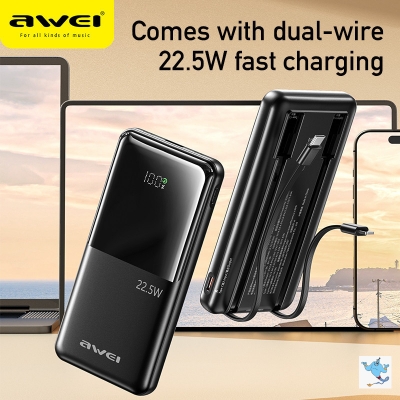 Picture of Awei P76K 22.5W 10000mAh Powerbank Built-In Cable