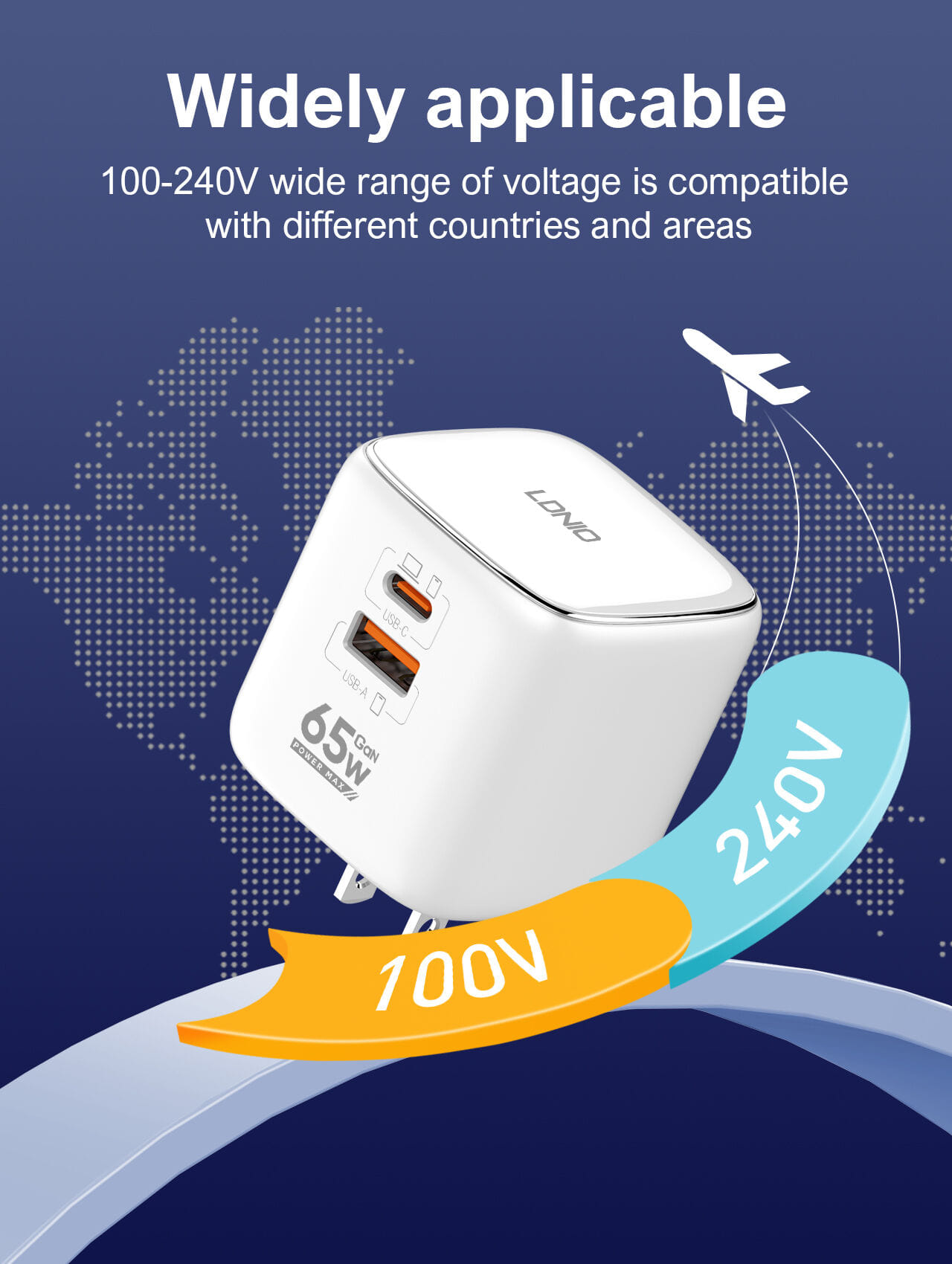 Picture of LDNIO Q2617 USB-C 65W Power Adapter Fast Plug Charging Block PD QC Type-c Usb A Type C Wall Charger