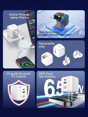 Picture of LDNIO Q2617 USB-C 65W Power Adapter Fast Plug Charging Block PD QC Type-c Usb A Type C Wall Charger