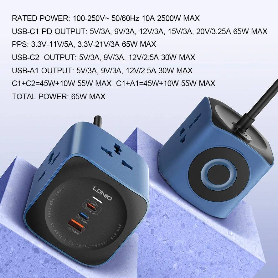 Picture of LDNIO SC3319 6-in-1 65W Power Socket Cube Fast & Universal