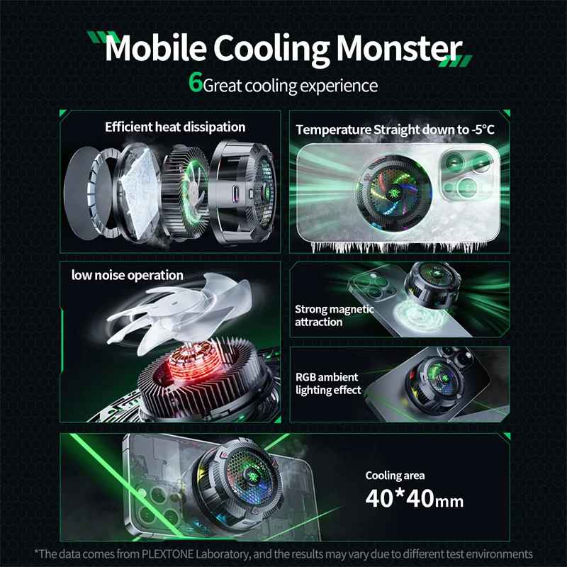 Picture of PLEXTONE EX1 Pro RGB Mobile Phones Cooler Professional Game Player Hurricane Turbofan Cooler Magnetic Mobile Phone Radiator Portable Fast Cooling Fan USB-C Powered Heat Sink
