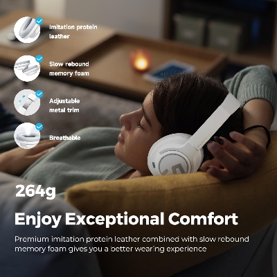 Picture of SoundPEATS Space Hybrid Active Noise Cancelling Headphones, Wireless Over Ear Bluetooth Headset, 123H Playtime, Hi-Res Audio Wired, APP Custom EQ, Deep Bass, Comfort Ear Cups, for Home Office Travel