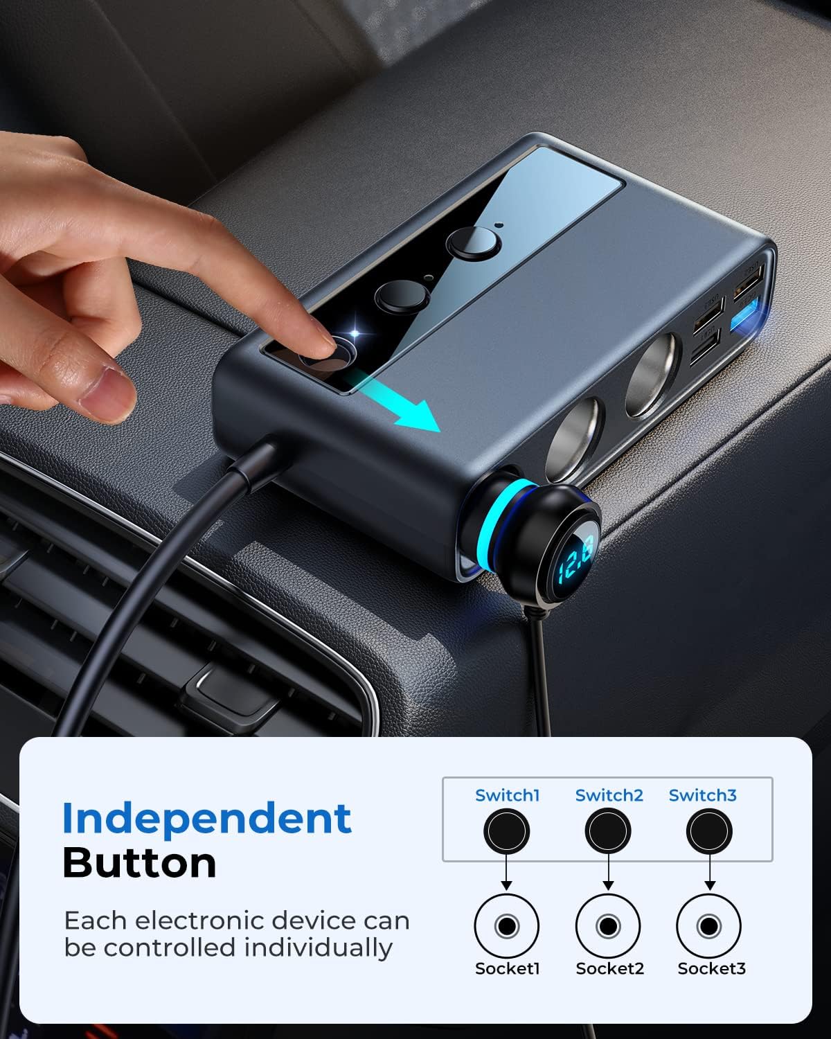 Picture of JOYROOM 210W   Adapter with PD/QC 3.0 * 2 Charge(3.3FT Cable), 12V/24V Independent Switches DC