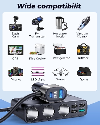 Picture of JOYROOM 210W   Adapter with PD/QC 3.0 * 2 Charge(3.3FT Cable), 12V/24V Independent Switches DC
