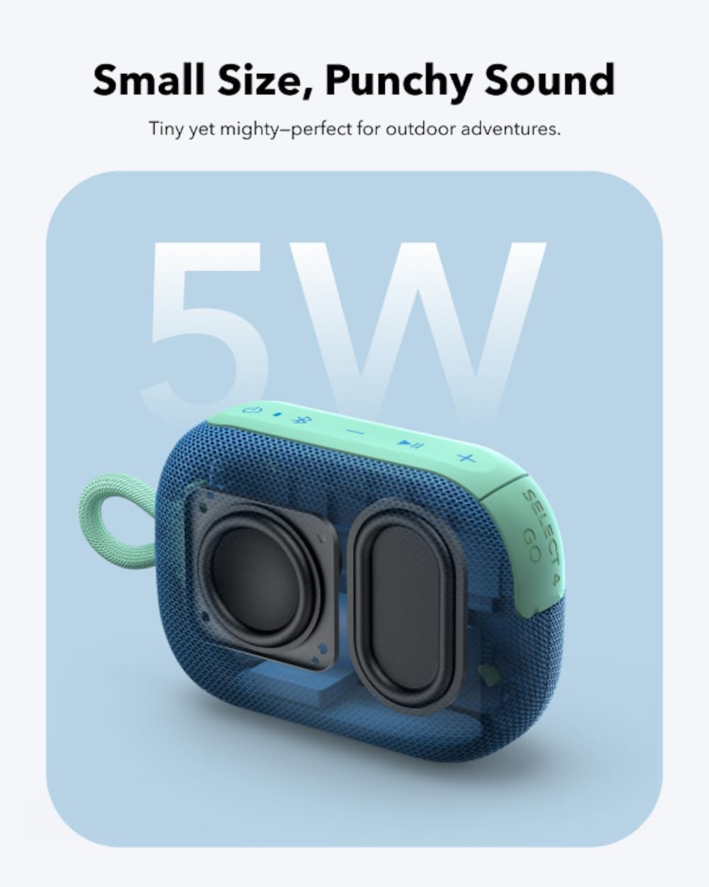 Picture of soundcore Select 4 Go Ultra Portable Bluetooth Speaker by Anker, 20H Playtime, IP67 Waterproof and Dustproof, Floatable, Customisable Pro EQ, Wireless Stereo Pairing, Ideal for Home, Outdoors, Hiking