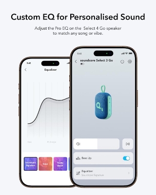 Picture of soundcore Select 4 Go Ultra Portable Bluetooth Speaker by Anker, 20H Playtime, IP67 Waterproof and Dustproof, Floatable, Customisable Pro EQ, Wireless Stereo Pairing, Ideal for Home, Outdoors, Hiking