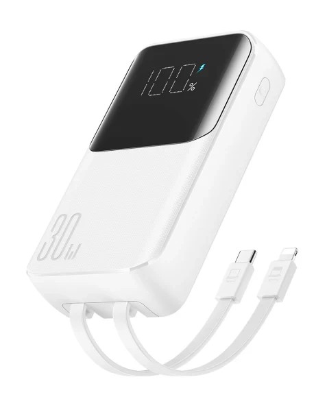 Picture of Joyroom Powerbank 30W 10000mAh with built-in Lightning and USB-C cable, purple (JR-PBC06)