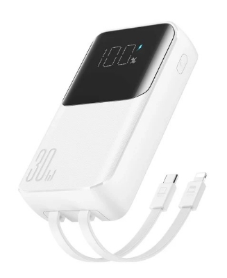 Picture of Joyroom Powerbank 30W 10000mAh with built-in Lightning and USB-C cable, purple (JR-PBC06)