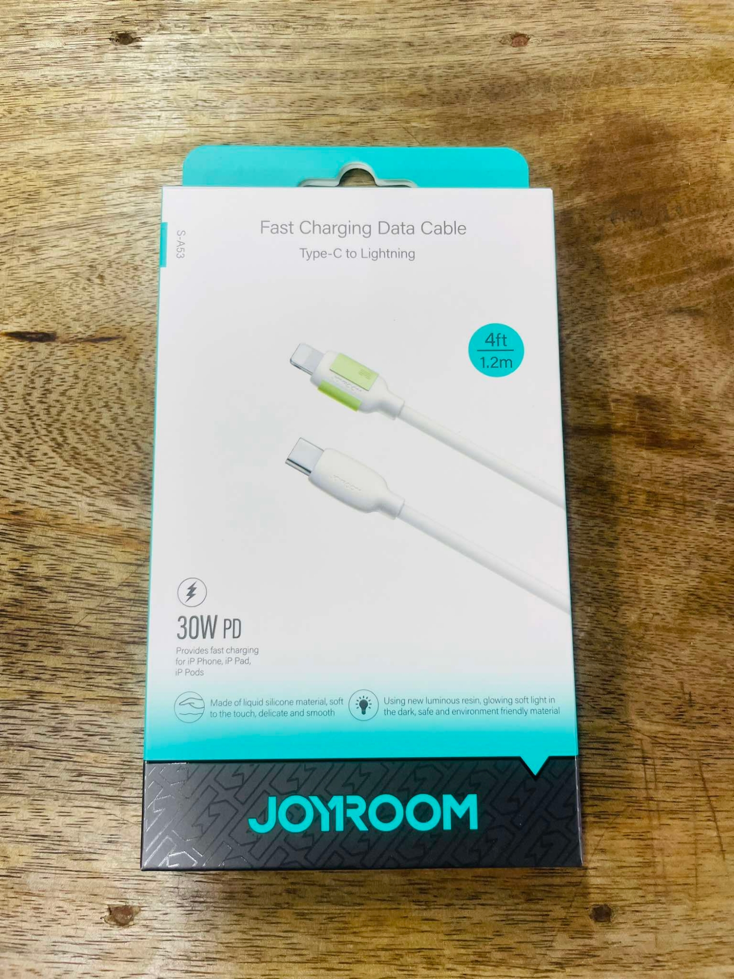 Picture of JOYROOM S-A53 Fluorescent Series 30W Type-C to 8 Pin Fast Charging Data Cable, Length: 4ft