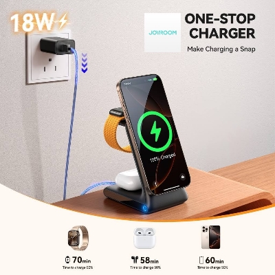 Picture of JOYROOM JR-W15 3 in 1 Magnetic Wireless Charging Phone Holder(Black)