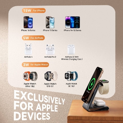 Picture of JOYROOM JR-W15 3 in 1 Magnetic Wireless Charging Phone Holder(Black)