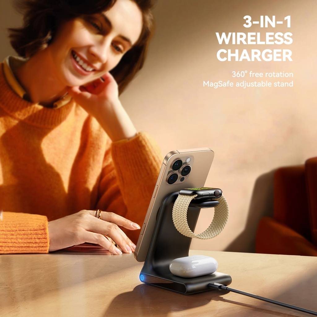 Picture of JOYROOM JR-W15 3 in 1 Magnetic Wireless Charging Phone Holder(Black)