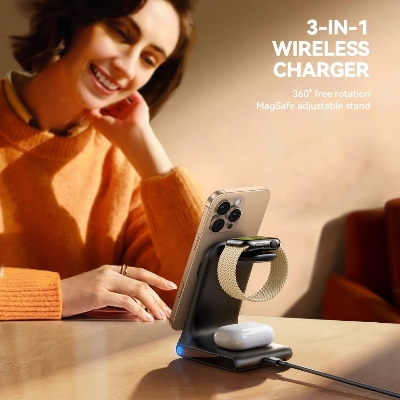 Picture of JOYROOM JR-W15 3 in 1 Magnetic Wireless Charging Phone Holder(Black)