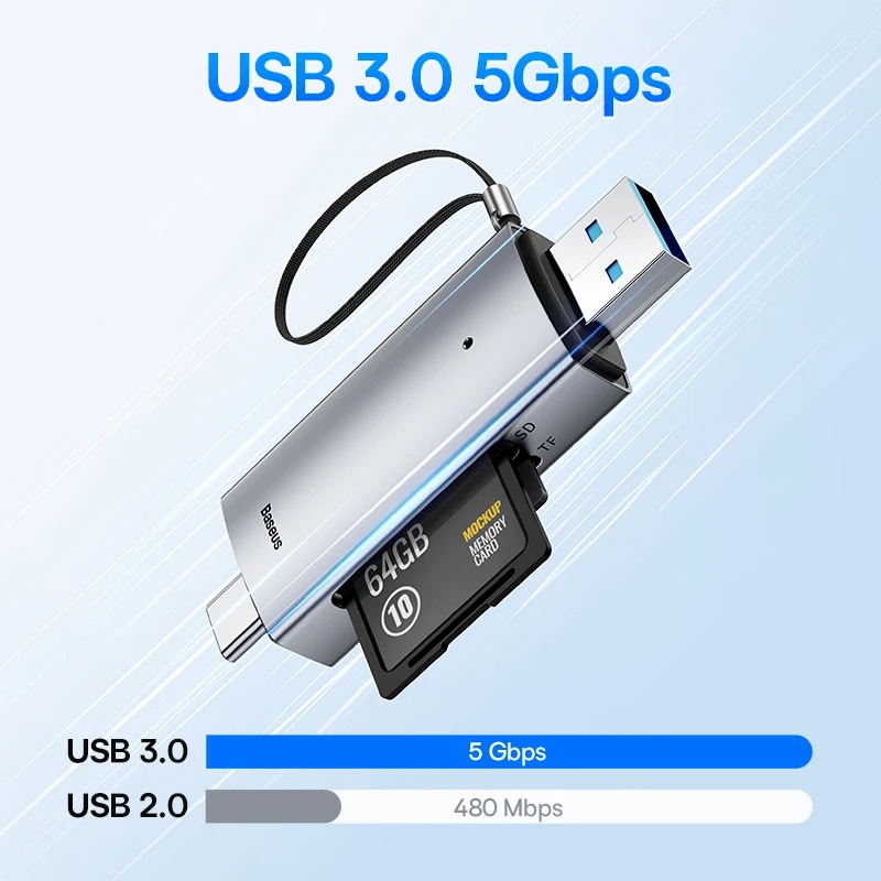 Picture of BASEUS Airjoy USB-A and Type-C to SD-TF Card Reader