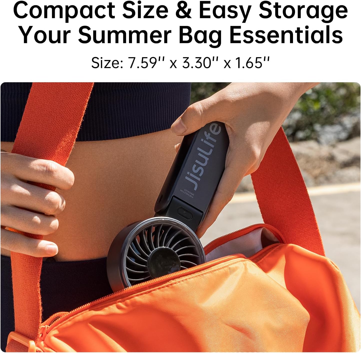 Picture of JISULIFE Handheld Fan Life7 – Ultimate Flexibility: High-Power Motor, LED Display, 19.5 Hrs Cooling, 5000mAh Rechargeable, 5-Speed, Foldable Design, 3-IN-1 Portable Fan