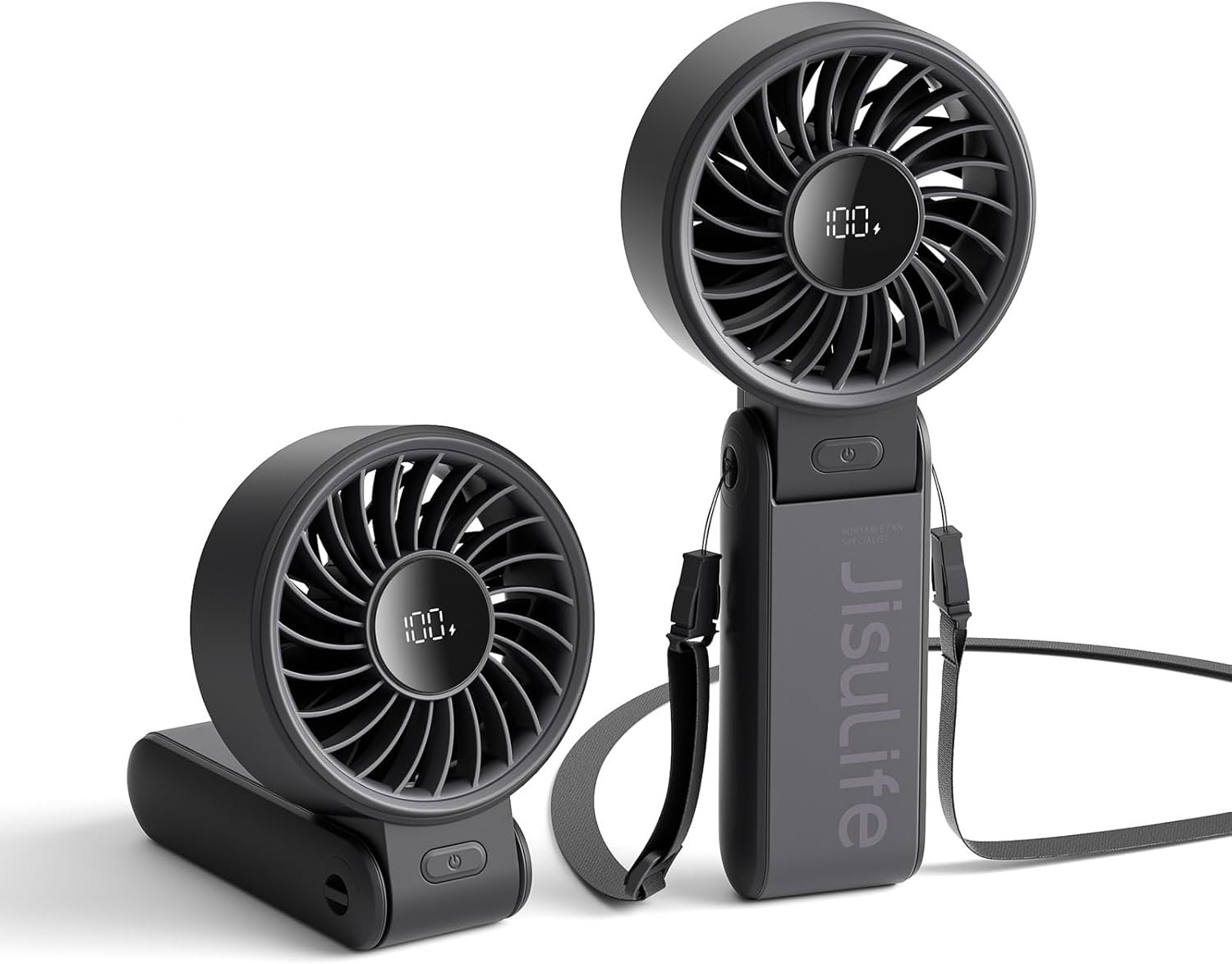 Picture of JISULIFE Handheld Fan Life7 – Ultimate Flexibility: High-Power Motor, LED Display, 19.5 Hrs Cooling, 5000mAh Rechargeable, 5-Speed, Foldable Design, 3-IN-1 Portable Fan