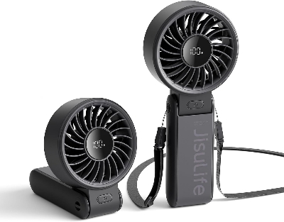 Picture of JISULIFE Handheld Fan Life7 – Ultimate Flexibility: High-Power Motor, LED Display, 19.5 Hrs Cooling, 5000mAh Rechargeable, 5-Speed, Foldable Design, 3-IN-1 Portable Fan