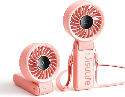 Picture of JISULIFE Handheld Fan Life7 – Ultimate Flexibility: High-Power Motor, LED Display, 19.5 Hrs Cooling, 5000mAh Rechargeable, 5-Speed, Foldable Design, 3-IN-1 Portable Fan