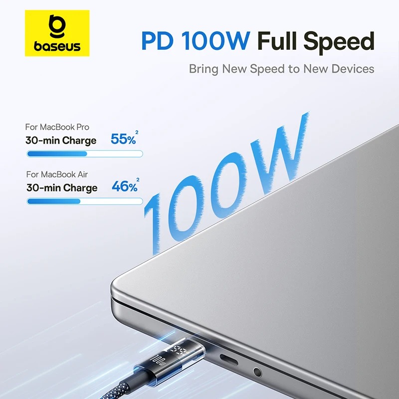 Picture of Baseus USB C Cable 100W For iPhone 16 15 Pro Max LED Dispaly USB Cable Type C for Macbook pro Fast Charge Wire for Xiaomi-1m