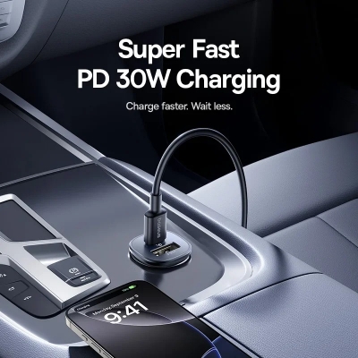 Picture of Baseus 30W Car Charger Dual Port USB Type-C Fast Charging PD QC FCP AFC For Tablet iPhone 16 15 Samsung S24 S25 Xiaomi Huawei