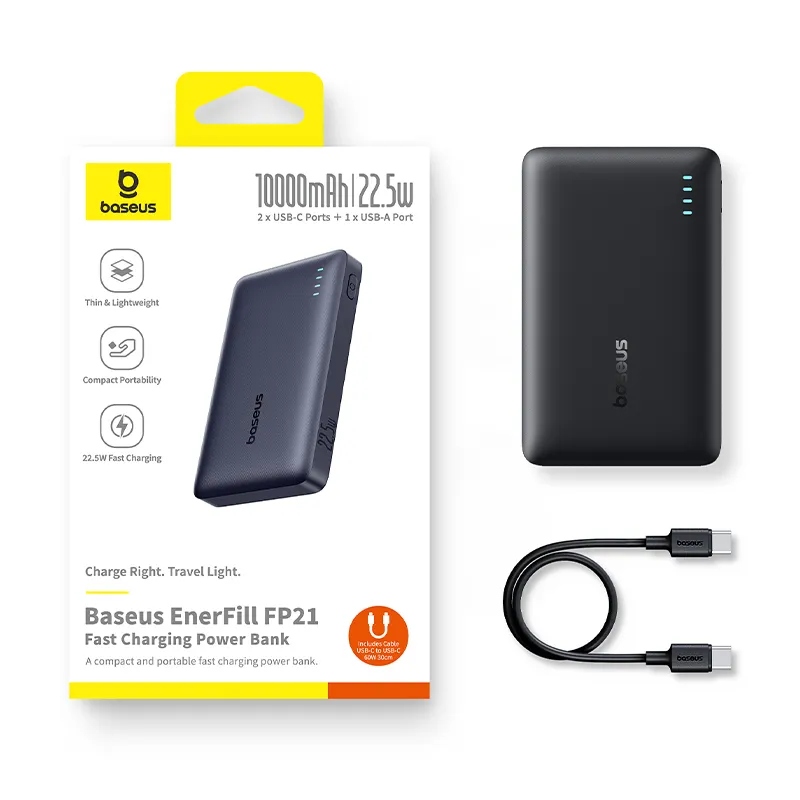 Picture of Baseus Power Bank FP21 EnerFill 10000mAh 22.5W With Type-c to Type-c Cable Black