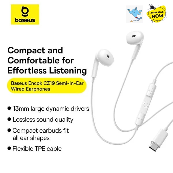Picture of Baseus Wired Earphone Type-c CZ19 For Iphone Samsung Google Pixel One Plus Moon White