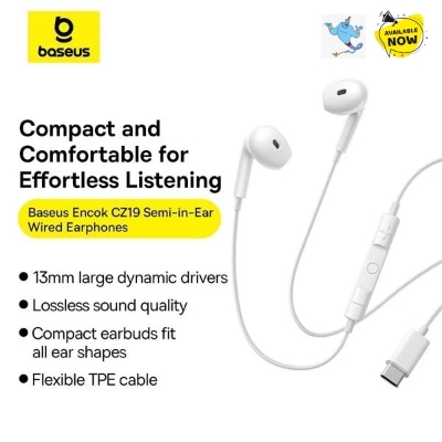 Picture of Baseus Wired Earphone Type-c CZ19 For Iphone Samsung Google Pixel One Plus Moon White