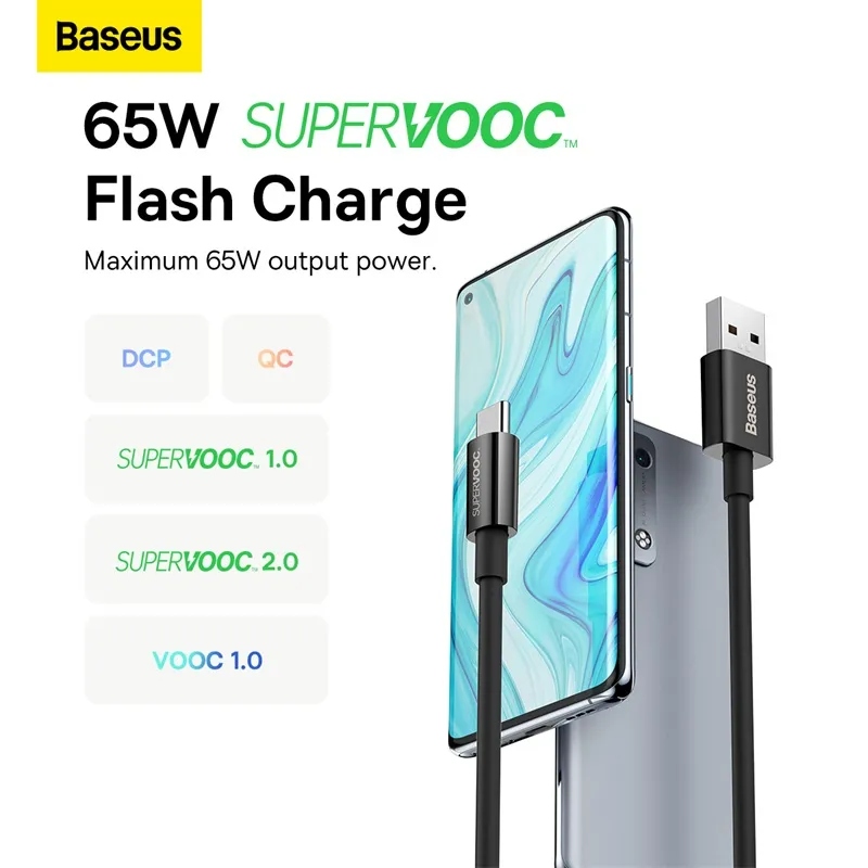 Picture of Baseus Cable Supervooc 65W Superior Series Fast Charging Data Cable USB to Type-C Black 1M/2m,,