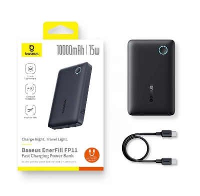 Picture of Baseus Power Bank FP11 EnerFill 10000mAh 15W With Type-c to Type-c Cable Black