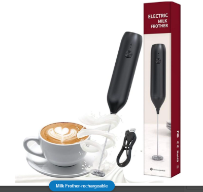 Picture of Electric Milk Frother 304 Stainless Steel Mini Foam Maker Rechargeable USB Type-C Cable Drink Mixer Whisk Beater for Coffee