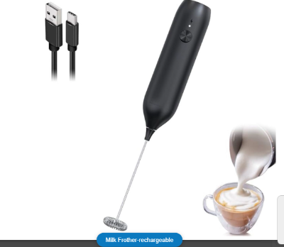 Picture of Electric Milk Frother 304 Stainless Steel Mini Foam Maker Rechargeable USB Type-C Cable Drink Mixer Whisk Beater for Coffee