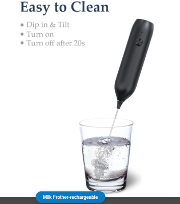 Picture of Electric Milk Frother 304 Stainless Steel Mini Foam Maker Rechargeable USB Type-C Cable Drink Mixer Whisk Beater for Coffee