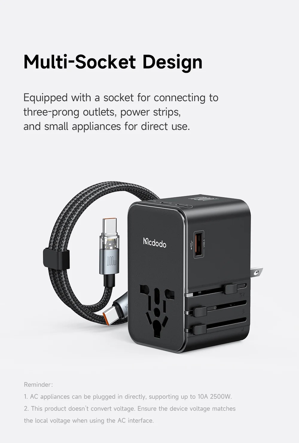 Picture of MCDODO CP-6140 MDD G5 Series 100W Universal Travel Adapter Charger 3 USB-C + USB-A Wall Charger Set with Type-C Cable